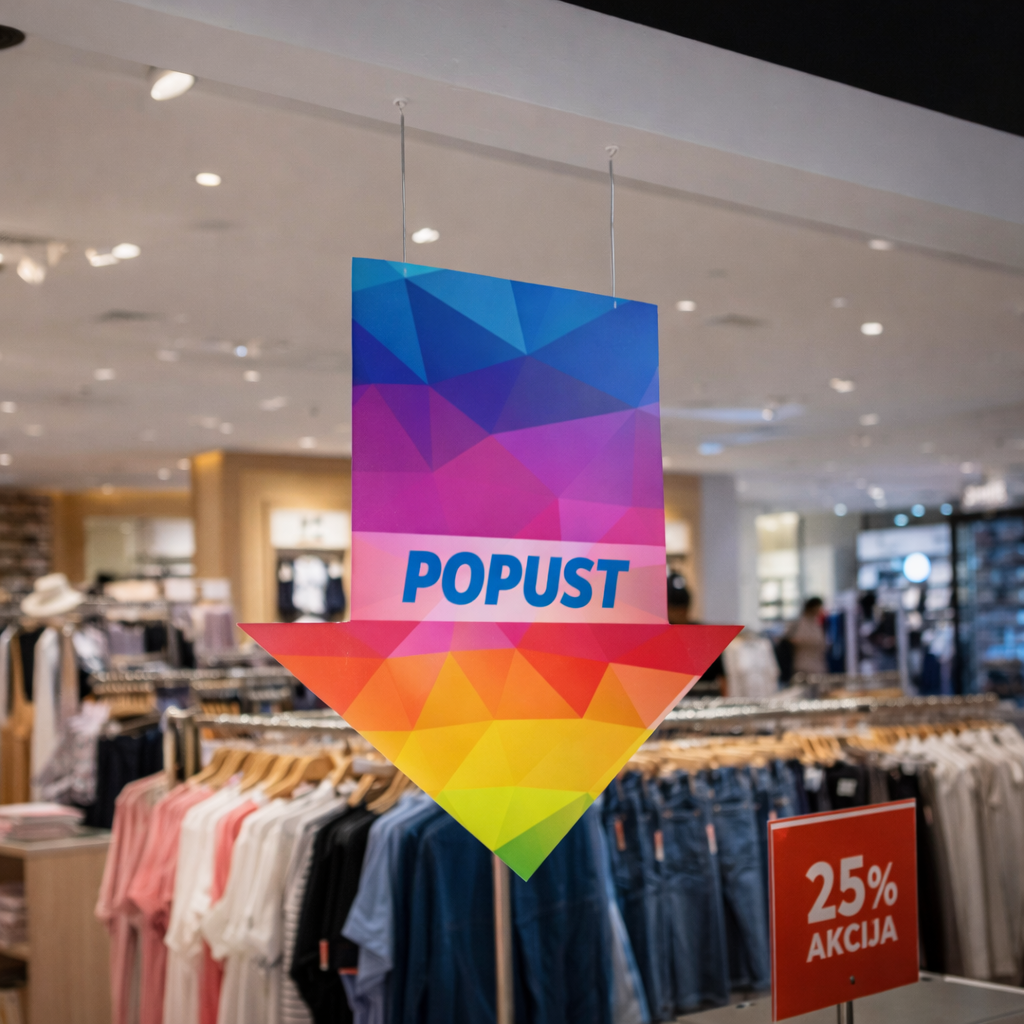 Da posteri budu vidljivi sa svih strana najbolje rešenje je da vise sa tavanice. Pored korišćenja unutar objekta mozete ova rešenja koristiti i za postavaljanje postera, plakta i obavšetnja i u izlogu. Postavite vaše brzo i jednostavno!